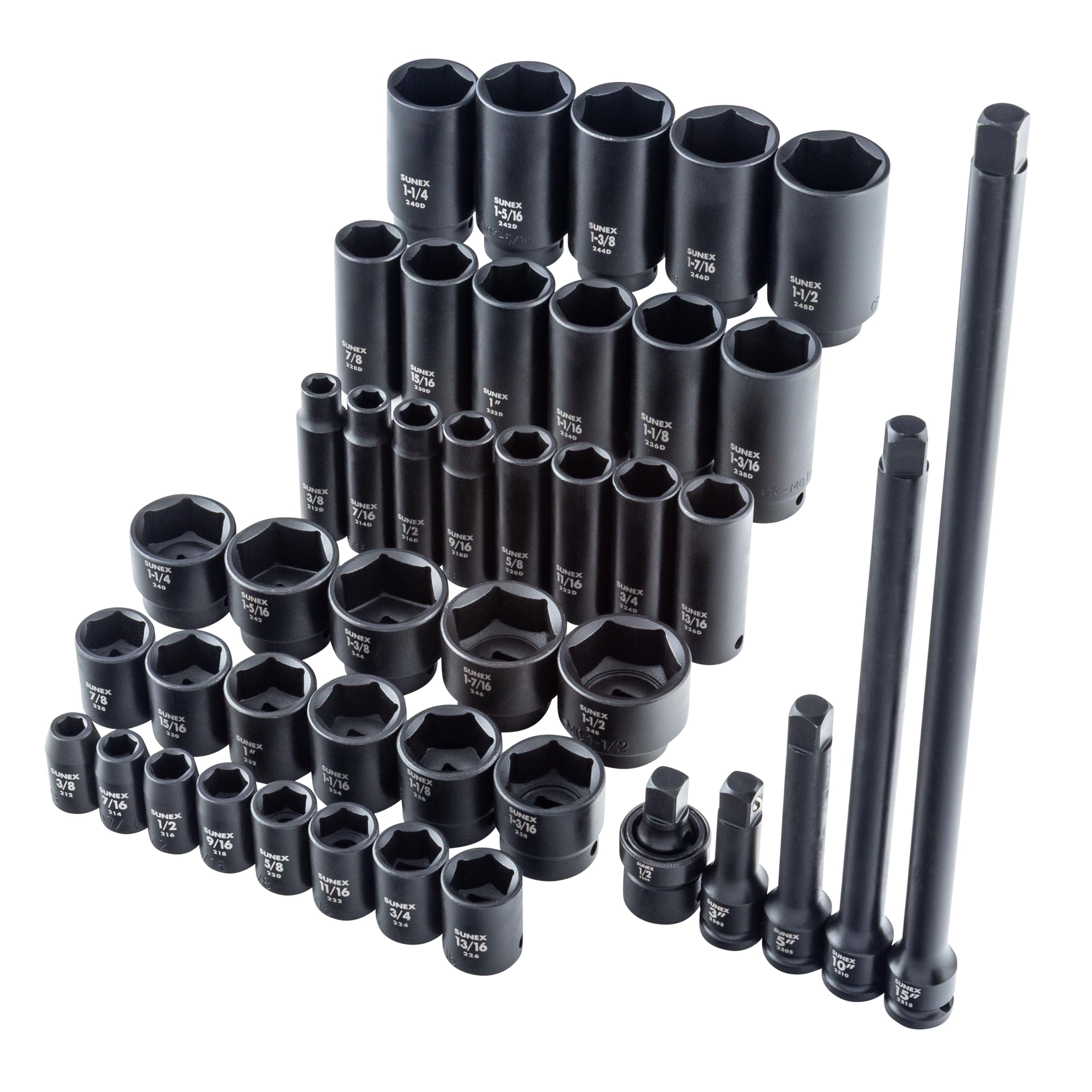 Sunex - Zestaw 43 nasadek udarowych 30 mm, SAE 9-30 mm, stal Cr-Mo, wytrzymała walizka