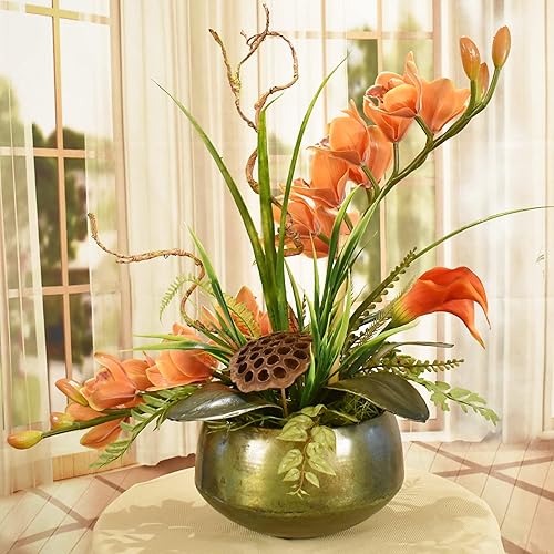 Miniatura 2 de Arreglo floral de seda con diseño floral de orquídea sintética de Cymbidium contemporáneo