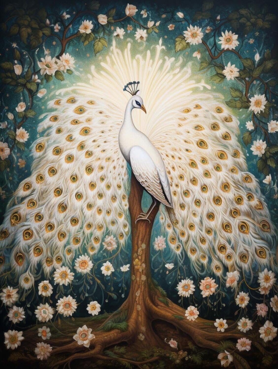 Rqwybcaxn DIY Latch Hook Rug Making Kits Fantasy White Peacock 55x75cm