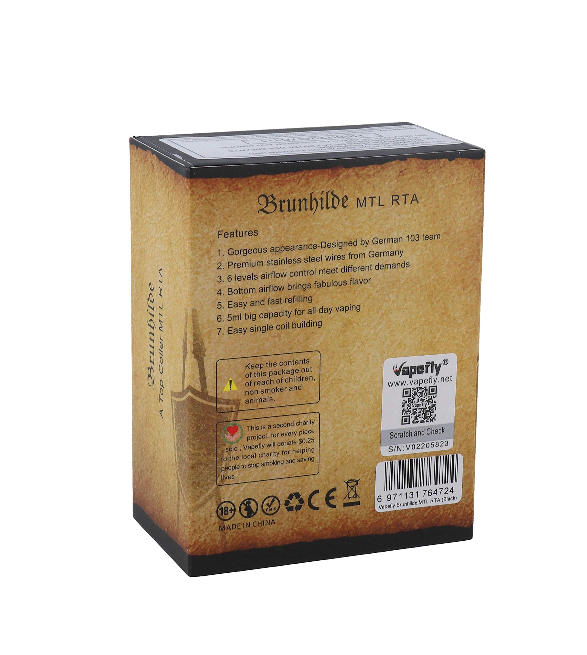 VapeFly Brunhilde MTL RTA Verdampfer , 5 ml , Durchmesser 23 mm , Selbstwickler ,Verdampfer für E Zigarette - Farbe: schwarz