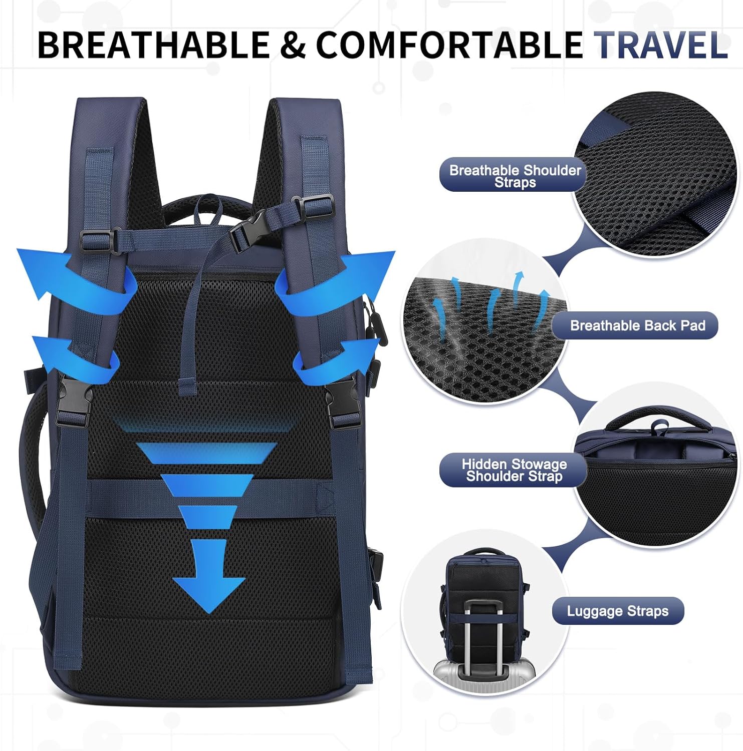 Lay Flat Carry on Travel Backpack, 30L Airline Approved, Fits 16" Laptop, USB-C & USB-A, Water Resistant, Gray