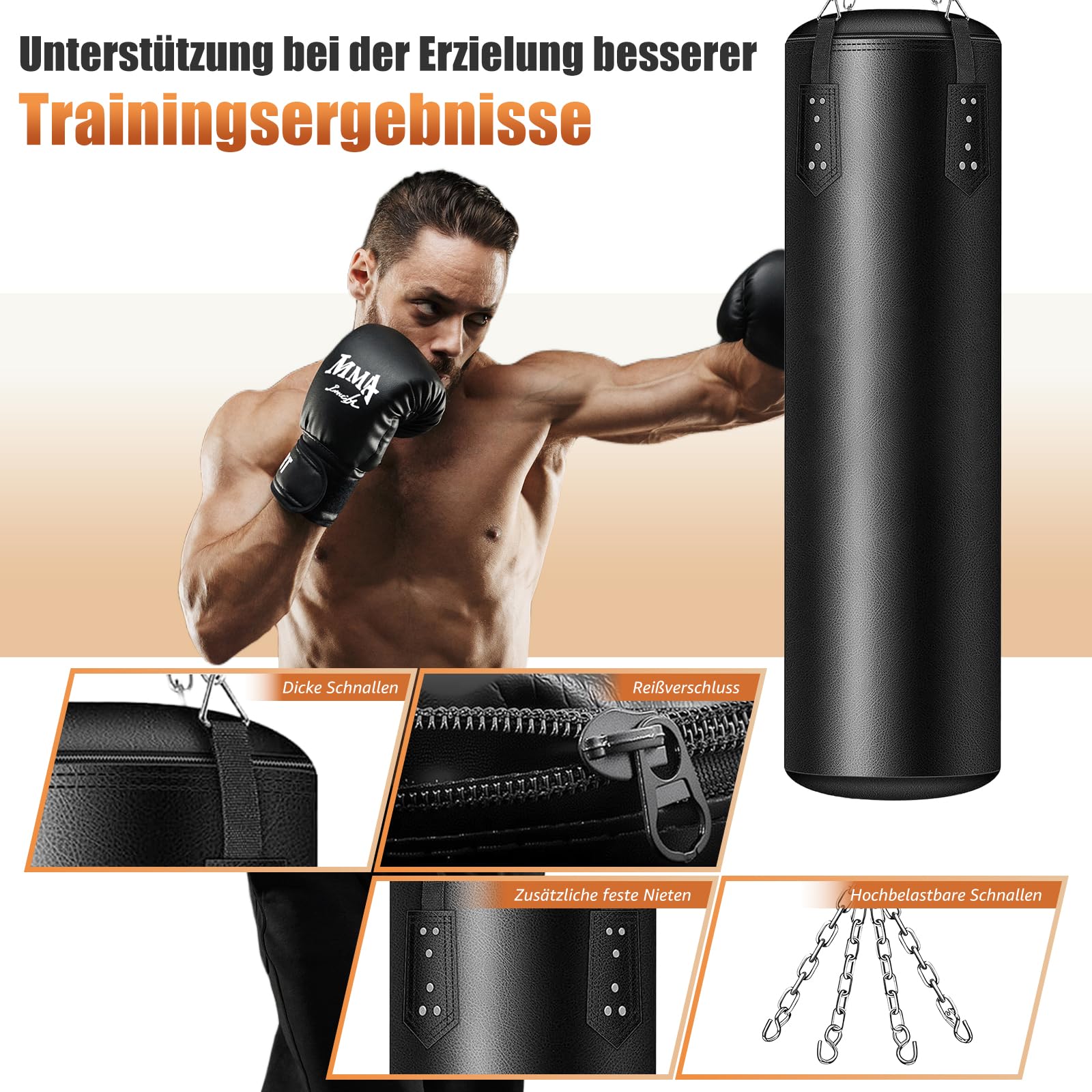 120cm/4ft Oxford Boxsack Set, Schwerer Boxsack mit Handschuhen, Wraps, Kette, Deckenhaken, Boxreflexbälle, Punching Bag Set für Kickboxen, Muay Thai, Karate, Taekwondo, Sandsack Boxen