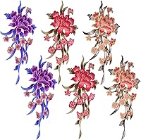 JMKTOOL 6pcs Peony Embroidered Iron-On Patches - 3 Colors Flower Appliques for DIY Jeans, Bags, Clothes Sewing Crafts Decoration