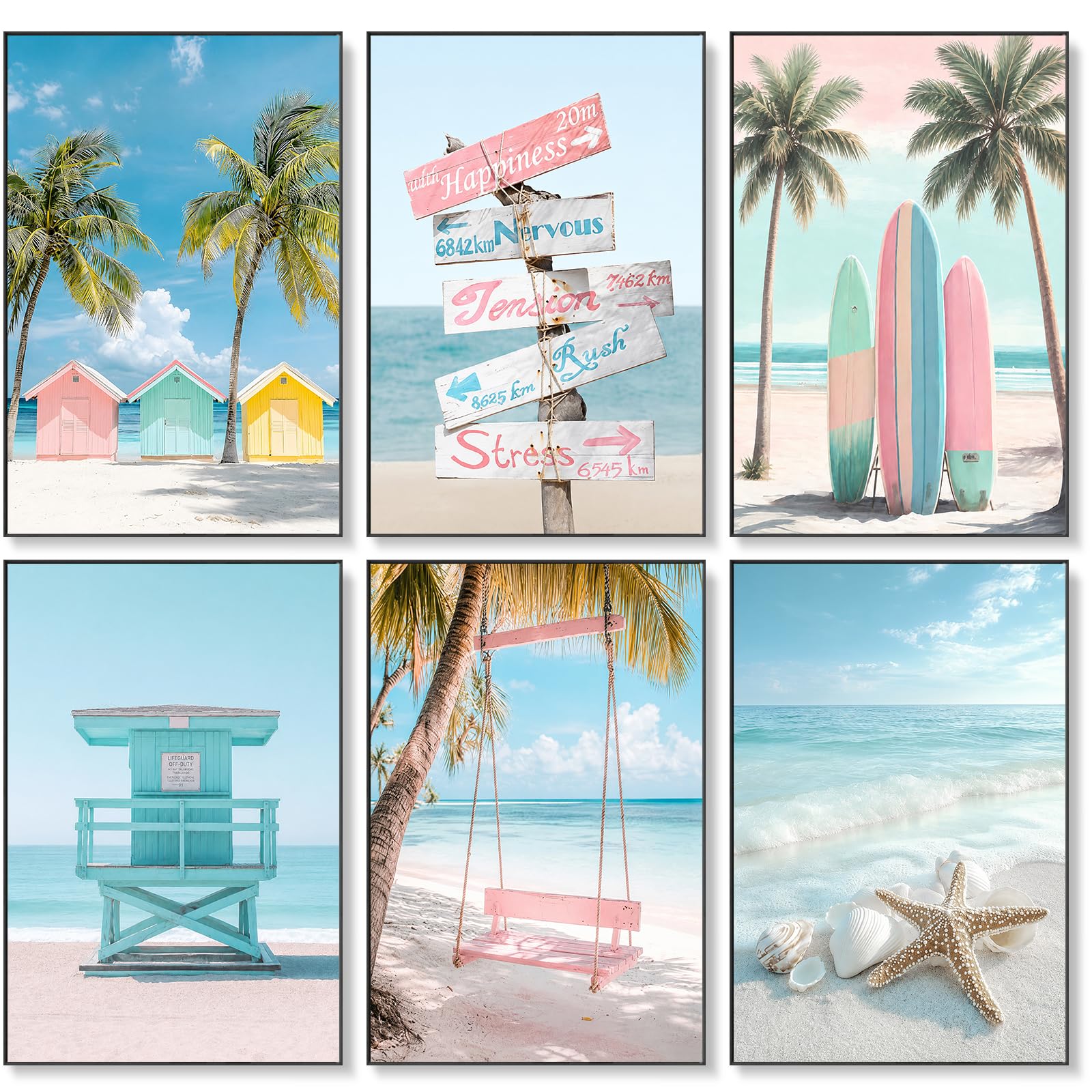 6 Pack Paint by Numbers for Adults, Beach & Coastal Ocean, 8x12 Inch