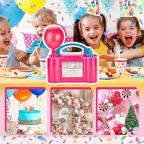 Miniatura 8 de Bomba de globo de aire eléctrica aGPtek portátil dual inflador de boquilla portátil dualsoplador para decoración de fiestas 110V 600W rosa rojo