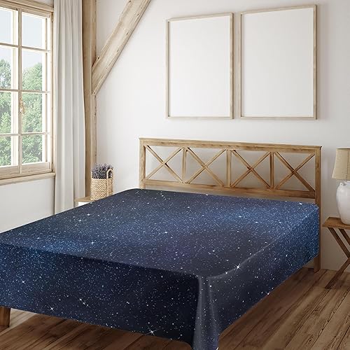 Miniatura 2 de Ambesonne Sábana encimera de noche, Space Stars View Nebula Galaxy Cosmos Infinite Universe, suave y cómoda, 1 pieza, tamaño King, blanco azul marino