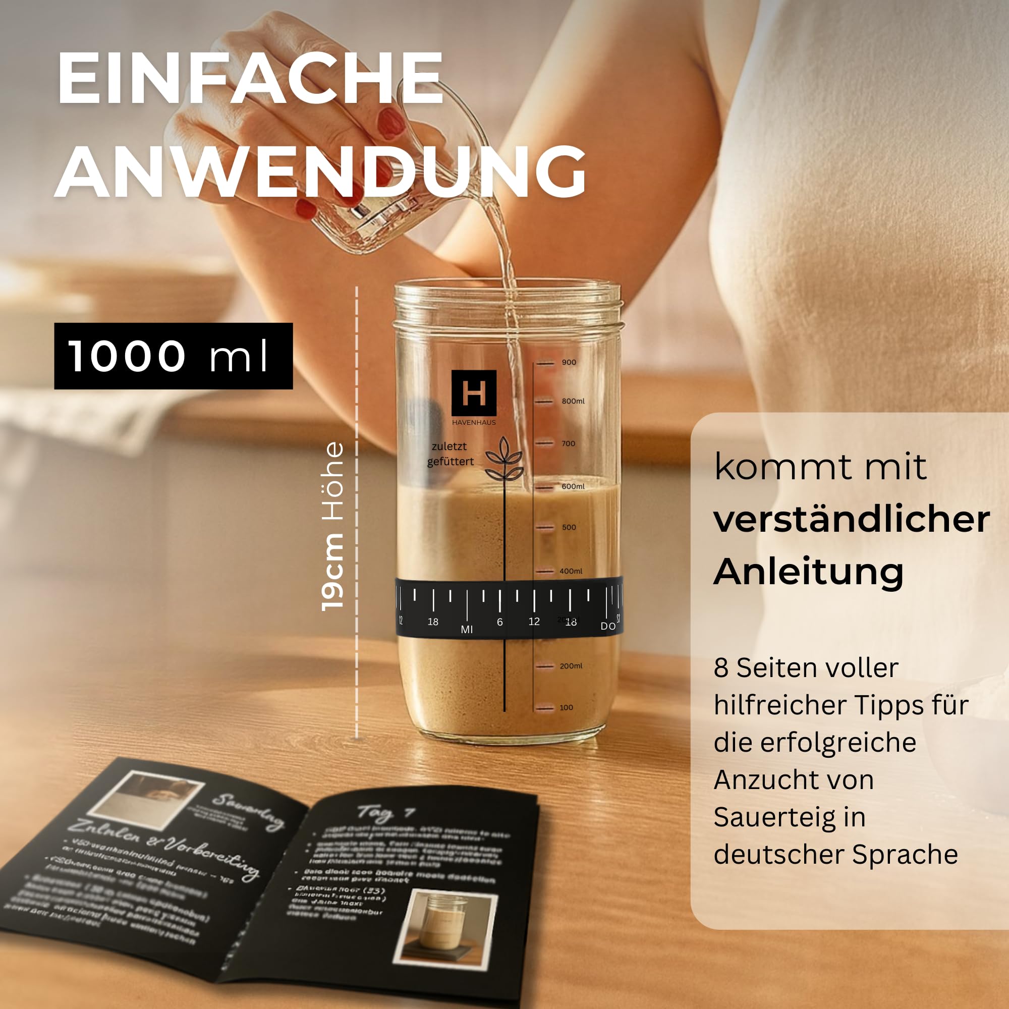 HAVENHAUS Brotbackset XXL | Sauerteig Starter Set mit umfassendem Brot backen Zubehör | inklusive 2x Rattan Gärkorb Brot rund & oval, Sauerteig Zubehör und Dänischer Schneebesen | Brotbackzubehör