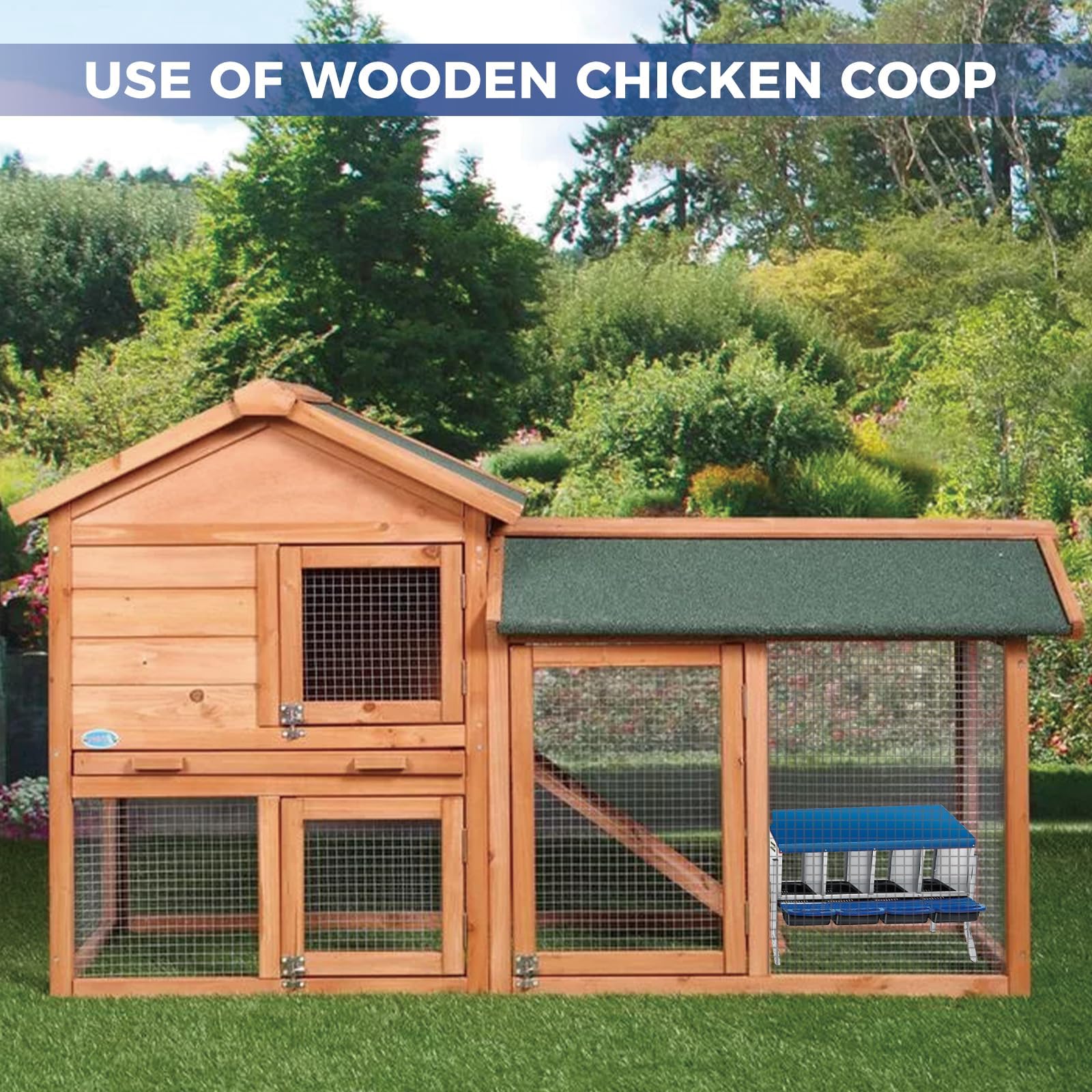 Garvee Nido para gallinas ponedoras de 4 Compartimentos con Patas de Soporte, Caja Nido de Acero galvanizado con Recogida de Huevos automática, Techo Azul y bandejas extraíbles para gallinero de