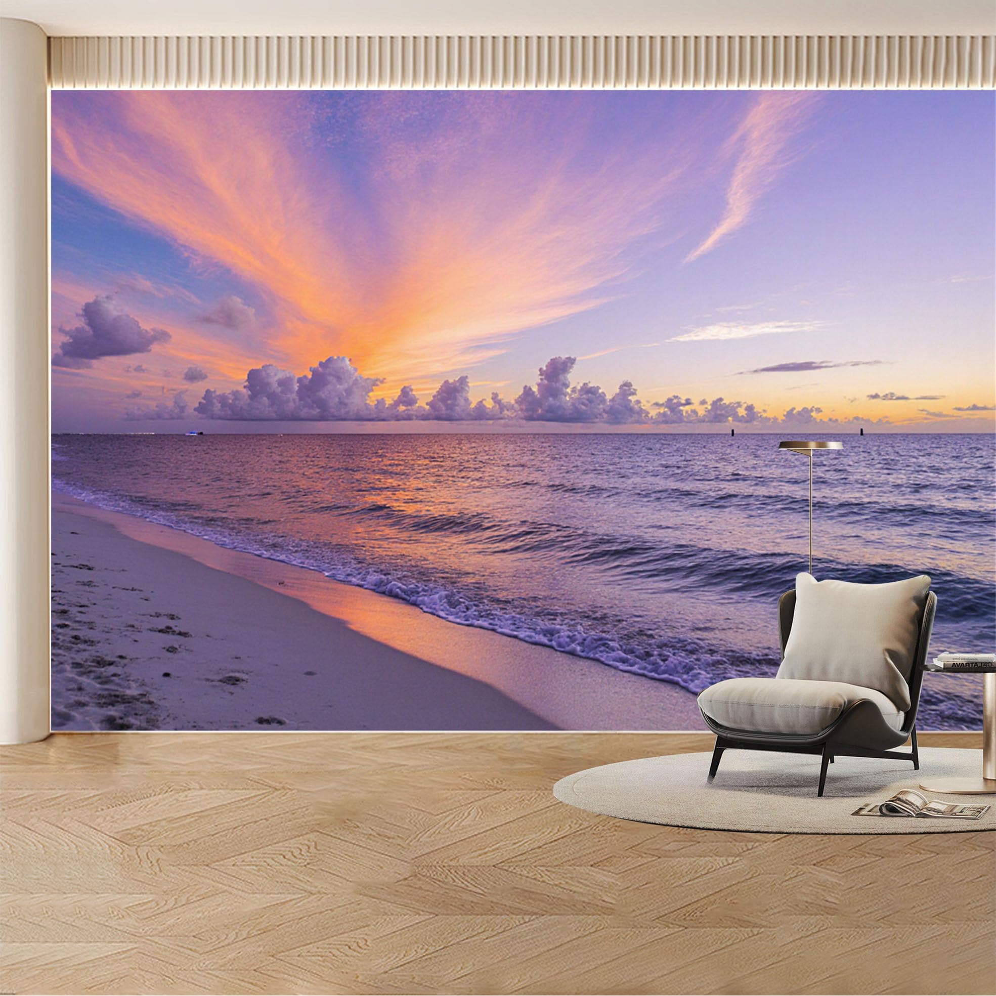 Custom Wall Mural Wallpaper Ocean Beach Sunset， Landscape Nature Wall Decor Large Wall Art， Tropical Misty Removable SelfAdhesive Large Photo for Living Room， Bedroom， Office