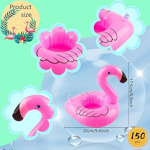 Miniatura 2 de Paquete de 150 soportes inflables para bebidas flamencos, flotadores de bebidas de flamenco rosa, portavasos flotantes para verano, playa, piscina,