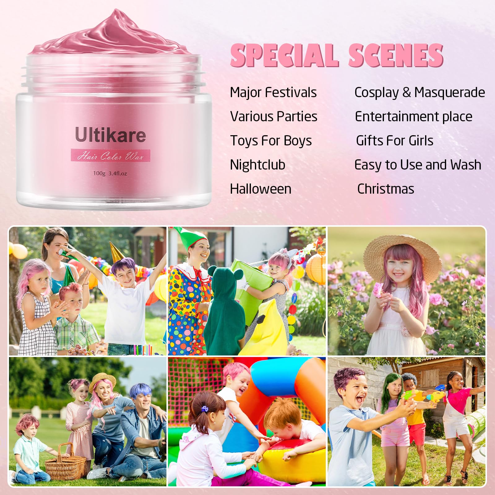 Cera de color para el cabello, cera temporal para el cabello, crema instantánea para el cabello, lavable, pomada de color natural, para hombres y mujeres, para fiestas, cosplay y Halloween