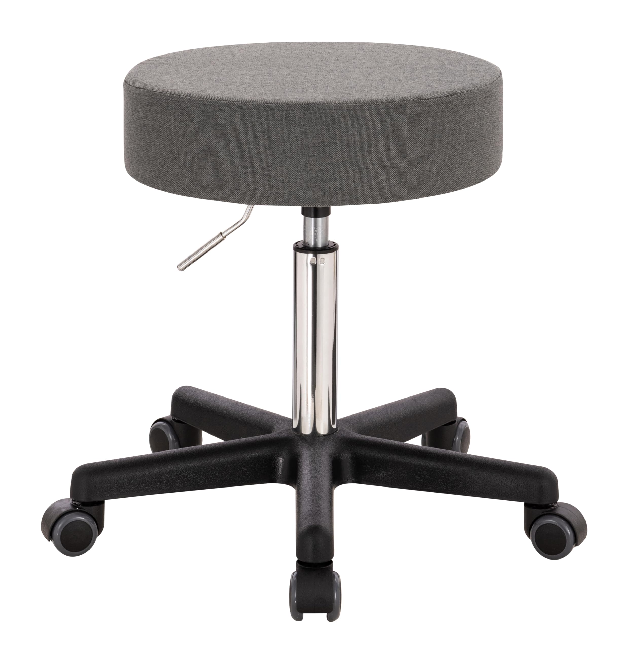 XL Profi Rollhocker, 40cm Sitzbreite, Sitzhöhe bis 70cm, Stoff Grau | 1stuff-Qualität vom Fachhändler, Bürohocker höhenverstellbar, Drehhocker 360°, hohe Belastung, Arzthocker, Stoffbezug