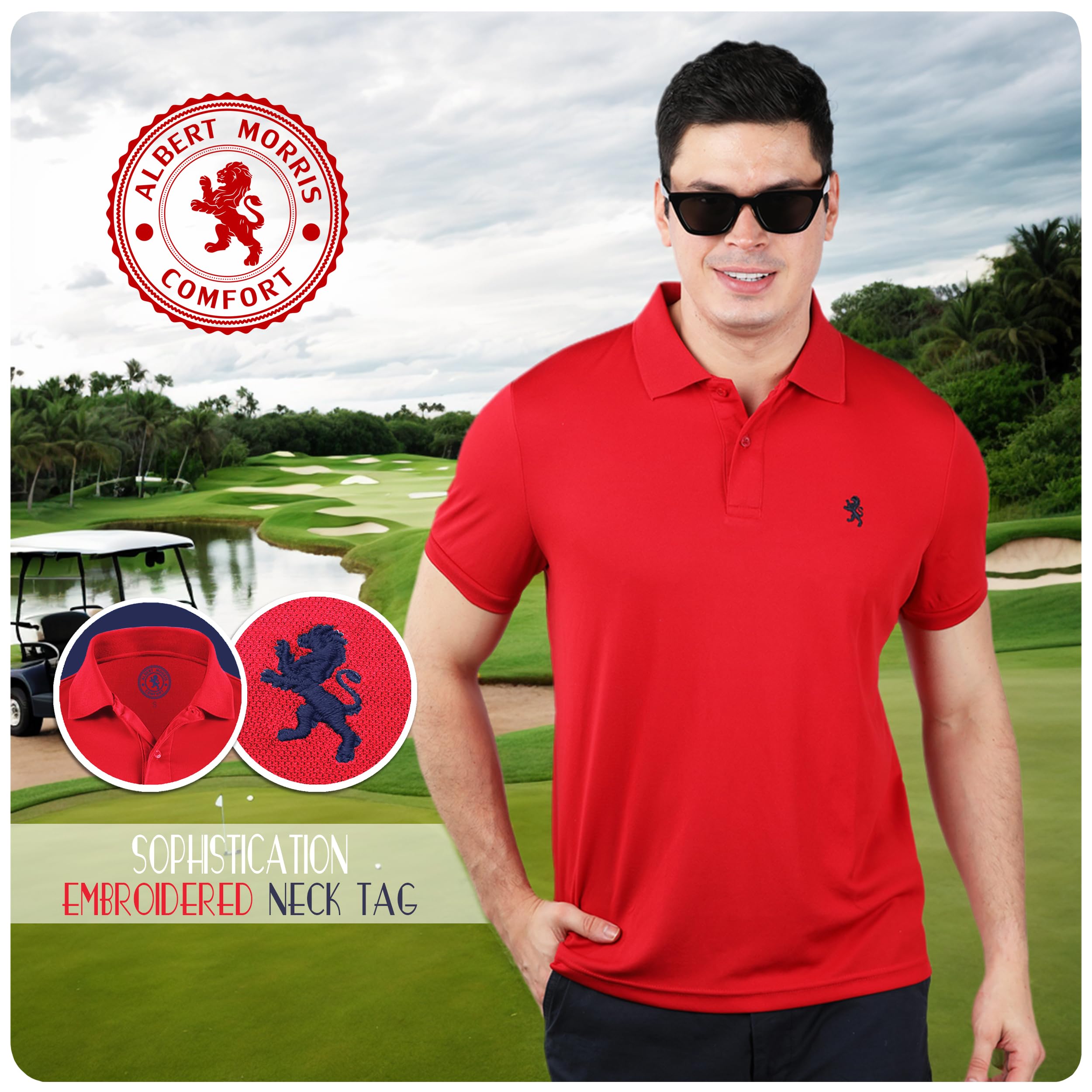 Albert Morris Mens Short Sleeve Polo Shirts Regular Fit Moisture Wicking Performance Polyester 4-Pack product thumbnail 7