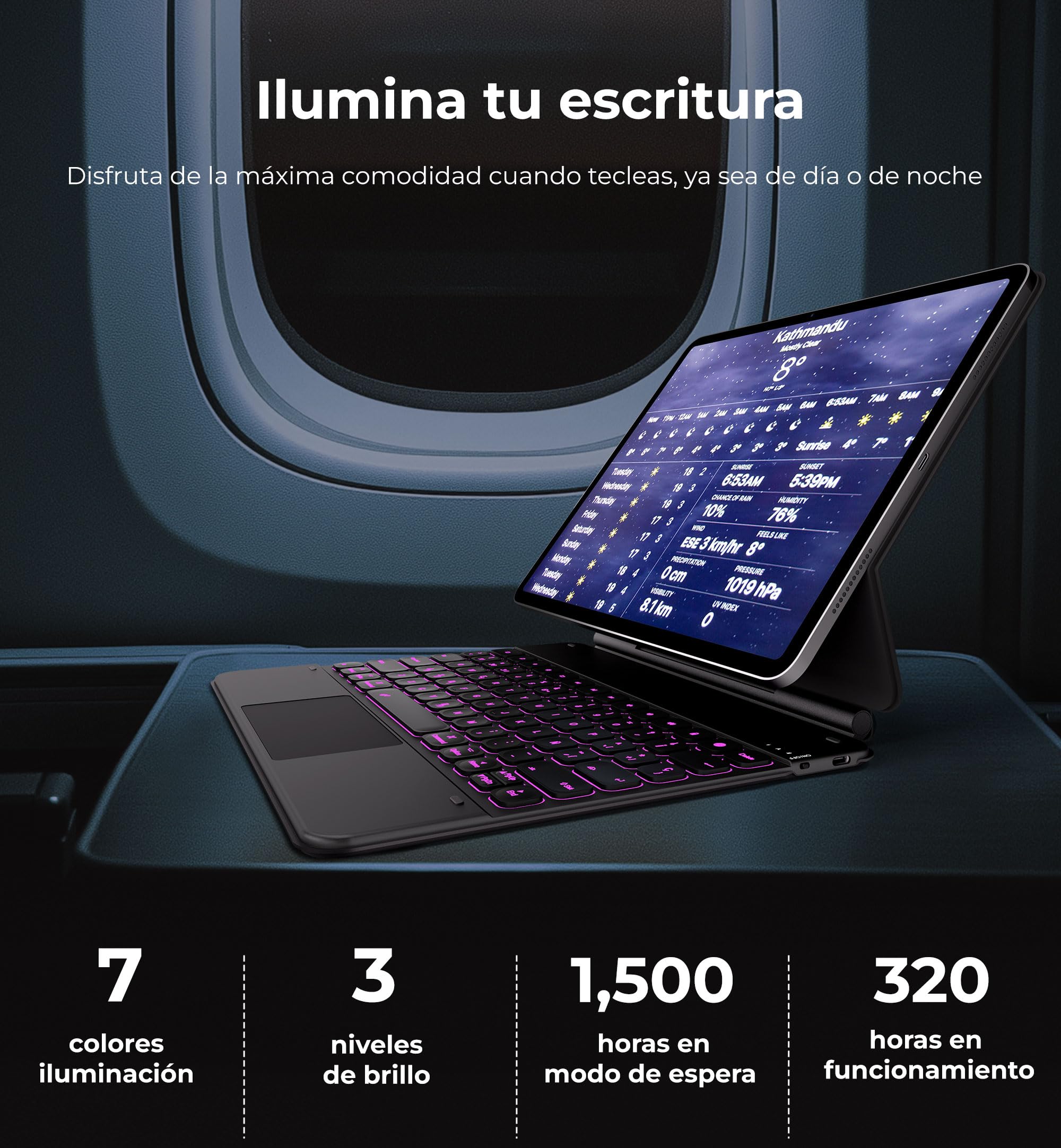 Dracool Funda Teclado iPad Air 13 (M2/M3) iPad Pro 12.9" (6.ª/5.ª/4.ª/3.ª Gen) con Trackpad Retroiluminado Bluetooth QWERTY Español Ñ Negro