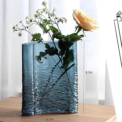 Miniatura 2 de Jarrón de cristal para flores, diseño único en forma de luna, bonito jarrón de ramo moderno para el hogar, 8.3 pulgadas de alto, azul océano, regalo