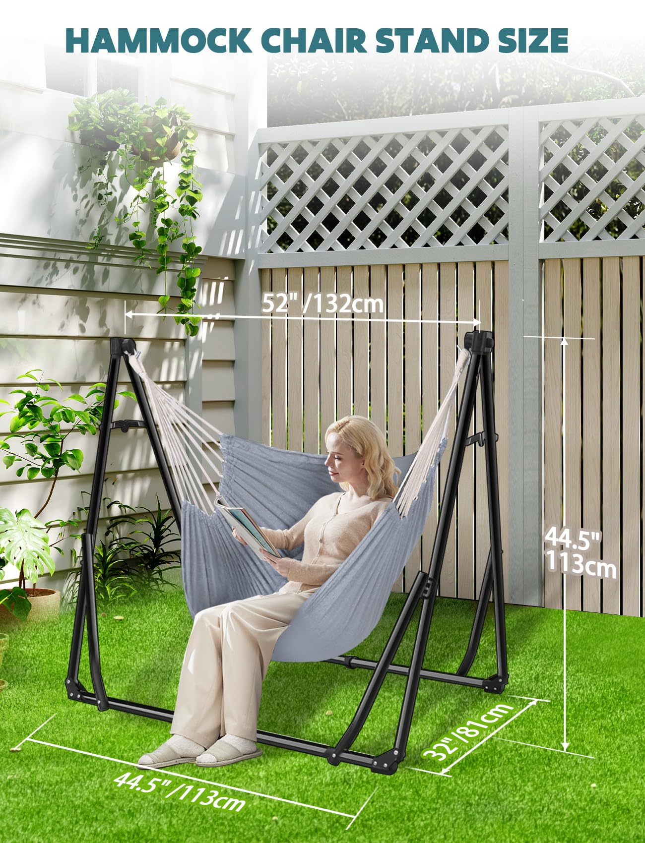 Anyoo Hamaca y Silla de Algodón Con Soporte Plegable, Set Portátil de Doble Uso Para Interior y Exterior, Jardín, Terraza, Patio, Camping, Cubierta