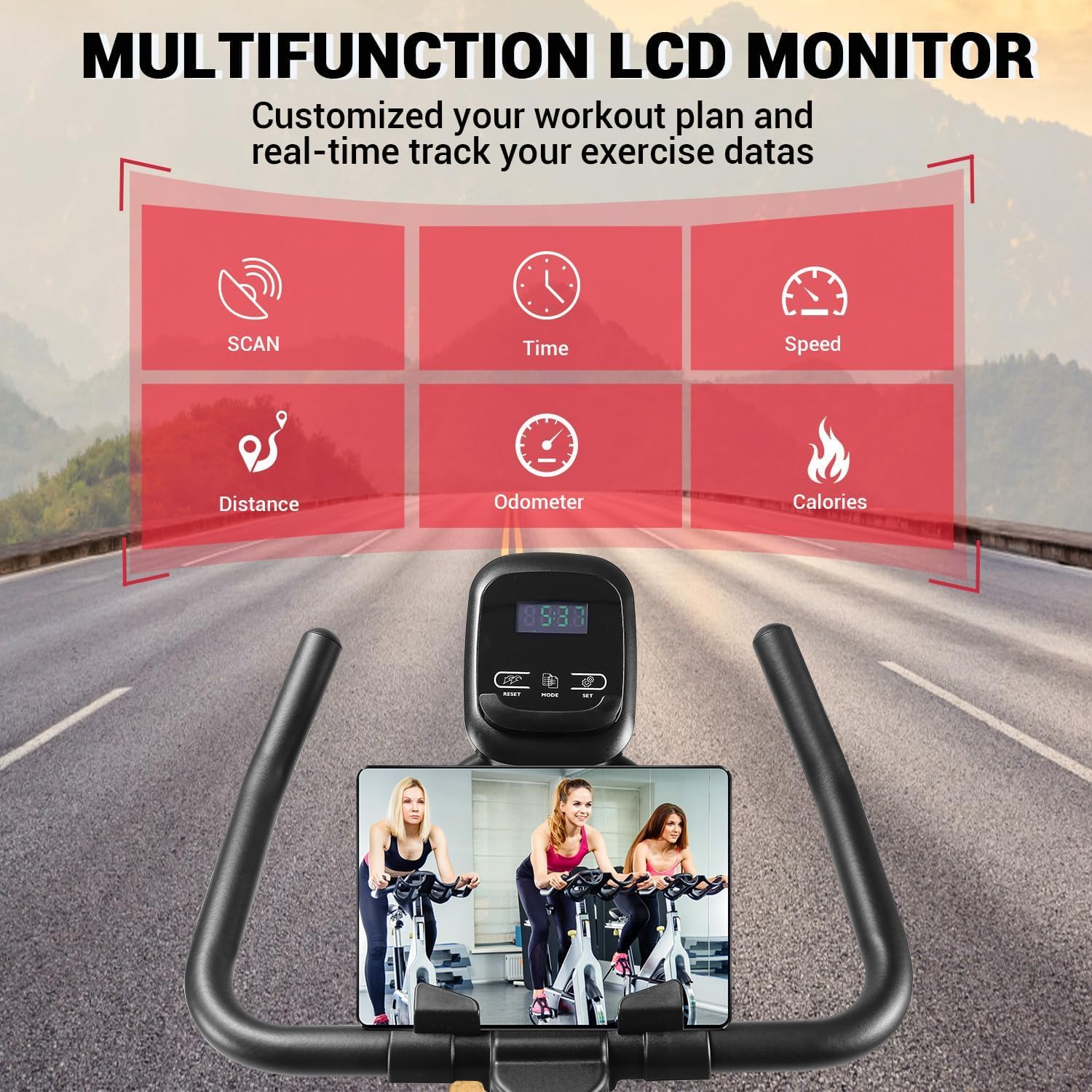 Exercise Bike, WENOKER Stationary Bike for Home, Indoor Bike with Silent Belt Drive, Heavy Flywheel, Comfortable Seat Cushion and Upgraded LCD Monitor