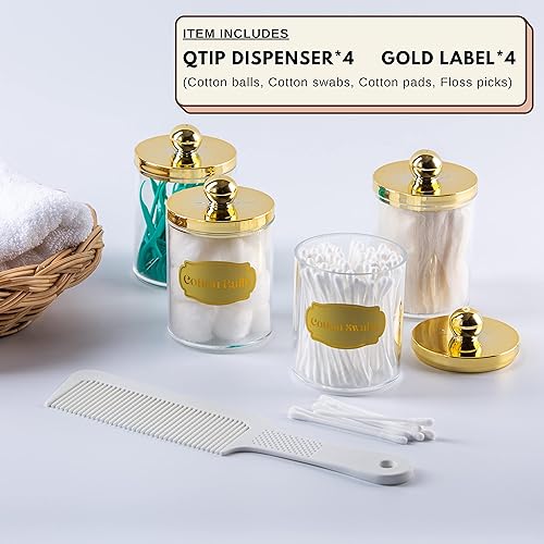 Miniatura 2 de Paquete de 4 púas de hilo dental, hisopo de algodón, bola de algodón, dispensador de soporte Qtip de 10 onzas de plástico transparente para