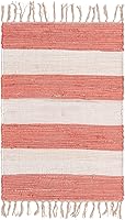 Vista 3 de Unique Loom Chindi Rag Collection - Alfombra a rayas (2 pies 2 pulgadas x 3 pies 1 pulgada, rectangular, coral y marfil)