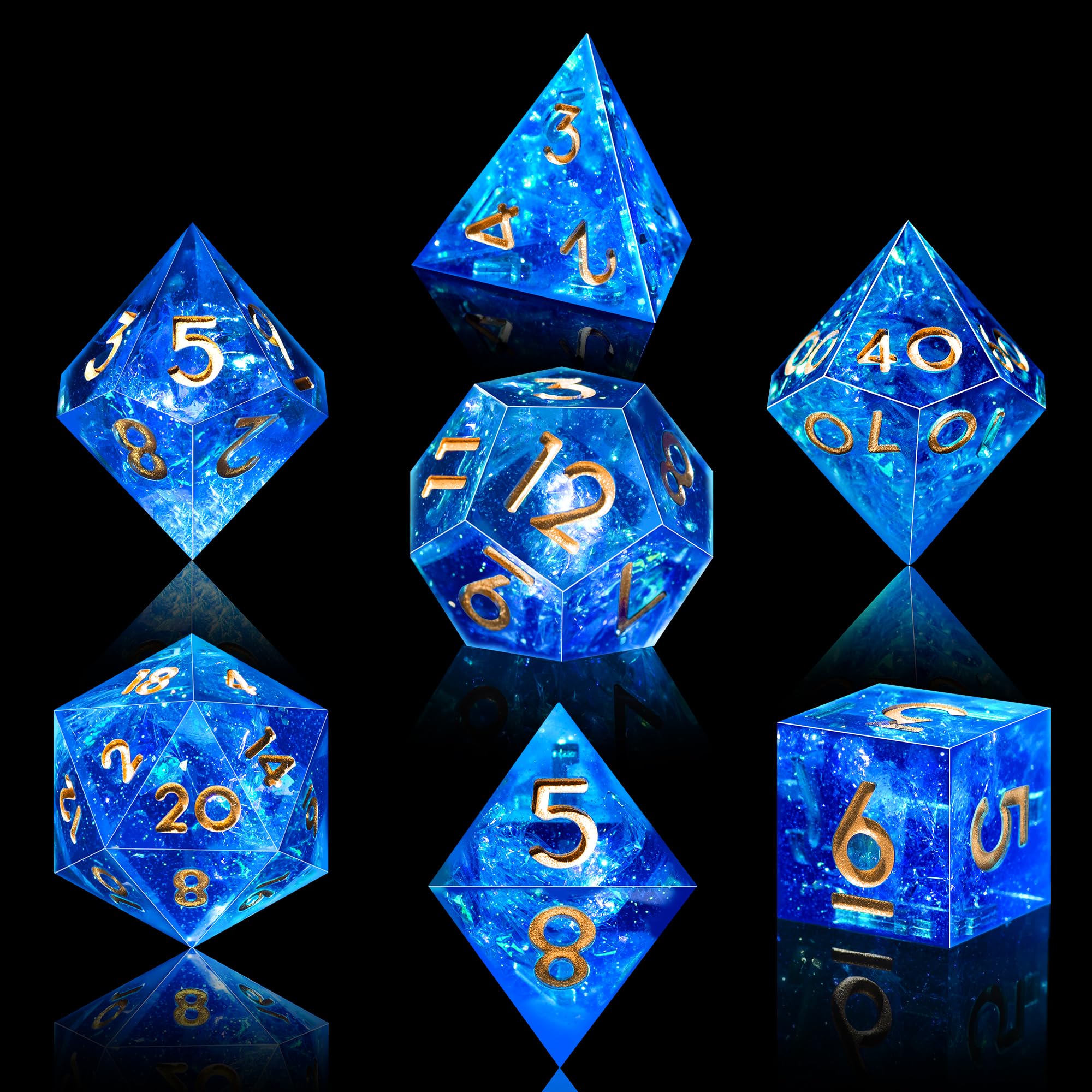 SIQUK 7 Piezas Set Dados DND Poliedricos Juego de Dados Poliédricos 7-Die DND Dice D4 D6 D8 D10 D12 D20 D% para D&D RPG MTG Dungeons and Dragons (Azul & Oro) - 3