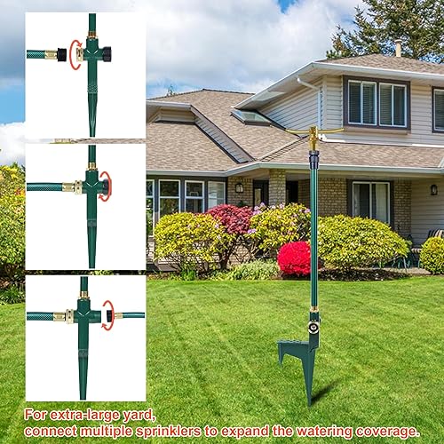 Miniatura 7 de ATDAWN Aspersor de jardín de 3 brazos, Aspersor de césped de gran altura, Aspersores de agua de jardín de rotación de 360 grados, Sistema de riego
