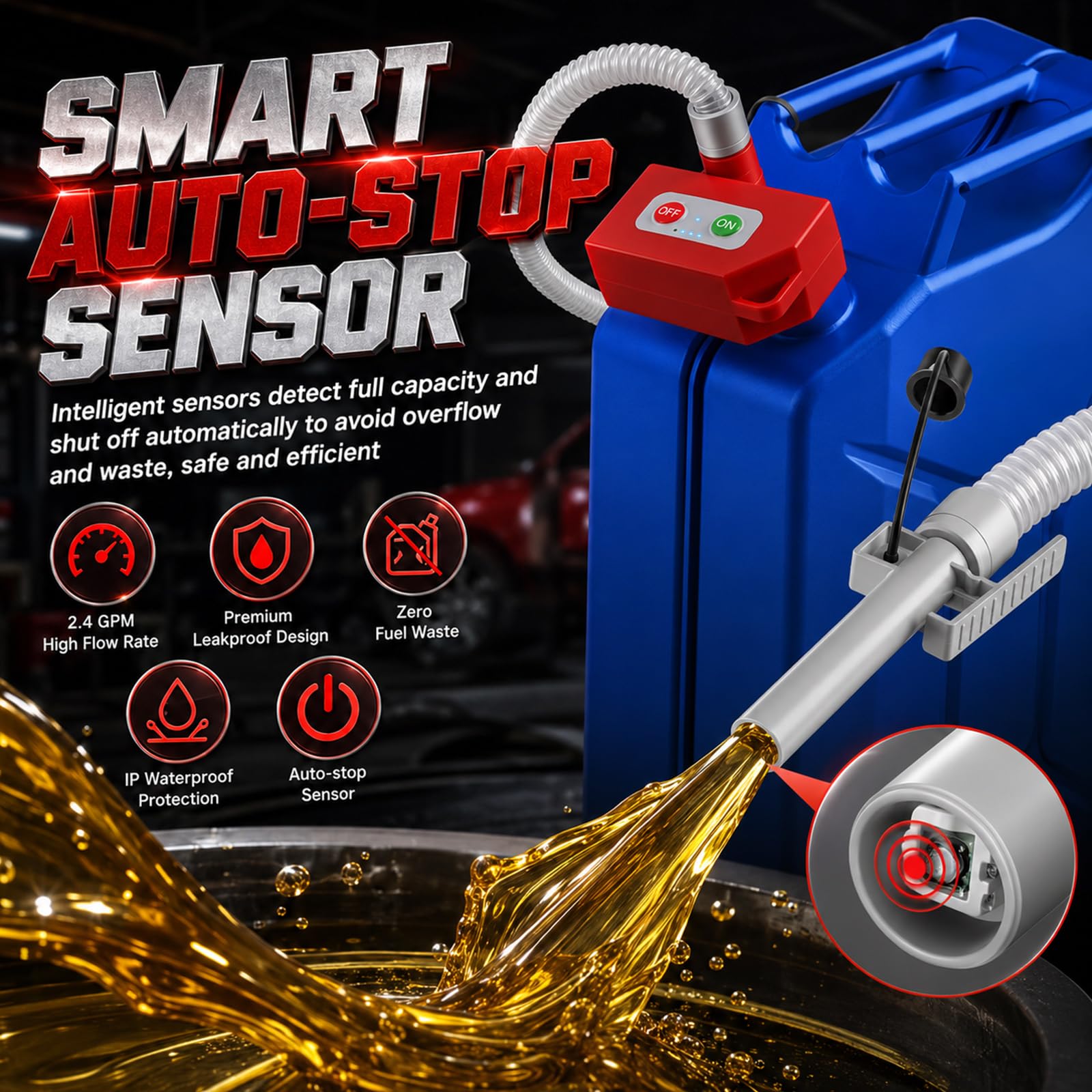 Pompa di benzina per tanica, 27mm versione europea – Pompa elettrica con arresto automatico, motore senza spazzole, ricaricabile (2000mAh/40min) – Pompa carburante 6,5 L/min