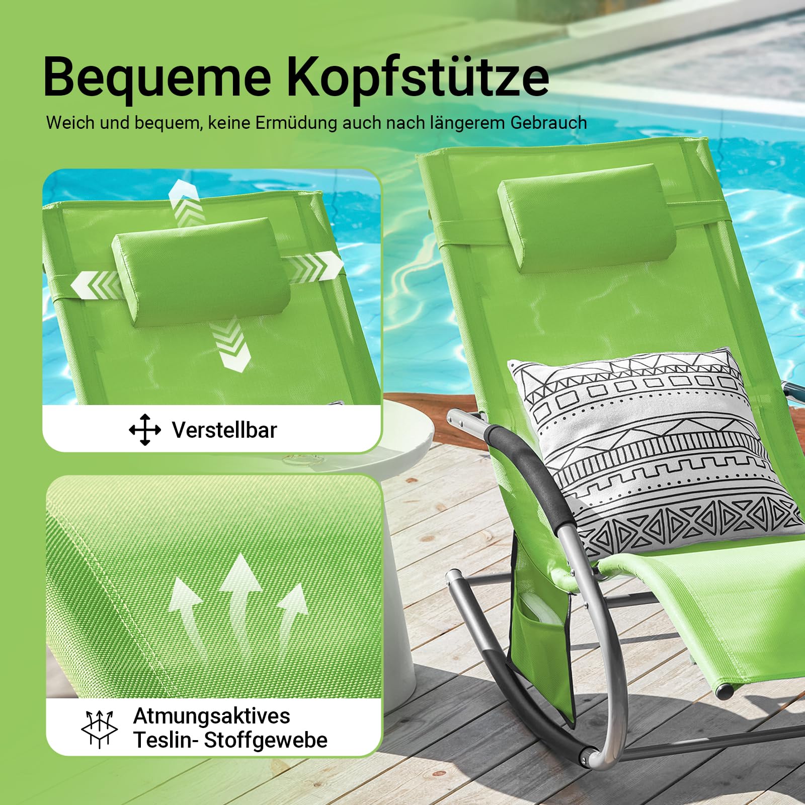 SoBuy Lettino a Dondolo da Giardino in Textilene Verde 150x63x87cm OGS28-GR