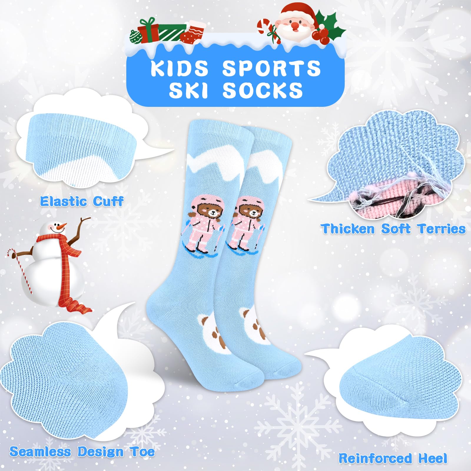 KOOOGEAR Lot de 2 paires de chaussettes de ski thermiques haute performance pour filles, pour le ski, le snowboard, la randonnée, les activités de plein air