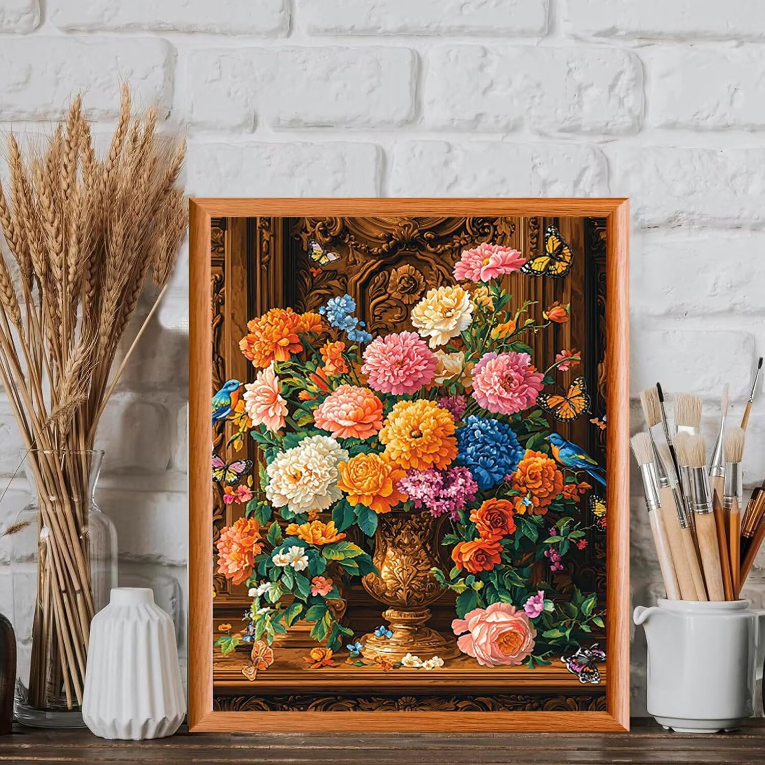 WEISHIWE Blumenvase Malen Nach Zahlen Erwachsene Anfänger, 80x100cm c-411 | Malen nach Zahlen Erwachsene Leinwand Kit, DIY Handgemalt Ölgemälde Set mit 3-Pinseln und Acrylfarbe für Wanddeko,Ohne Rahmen