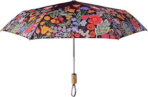 RIFLE PAPER CO. Paraguas, funda de almacenamiento a juego, portátil, apertura y cierre automático, mango de madera, impreso a todo color