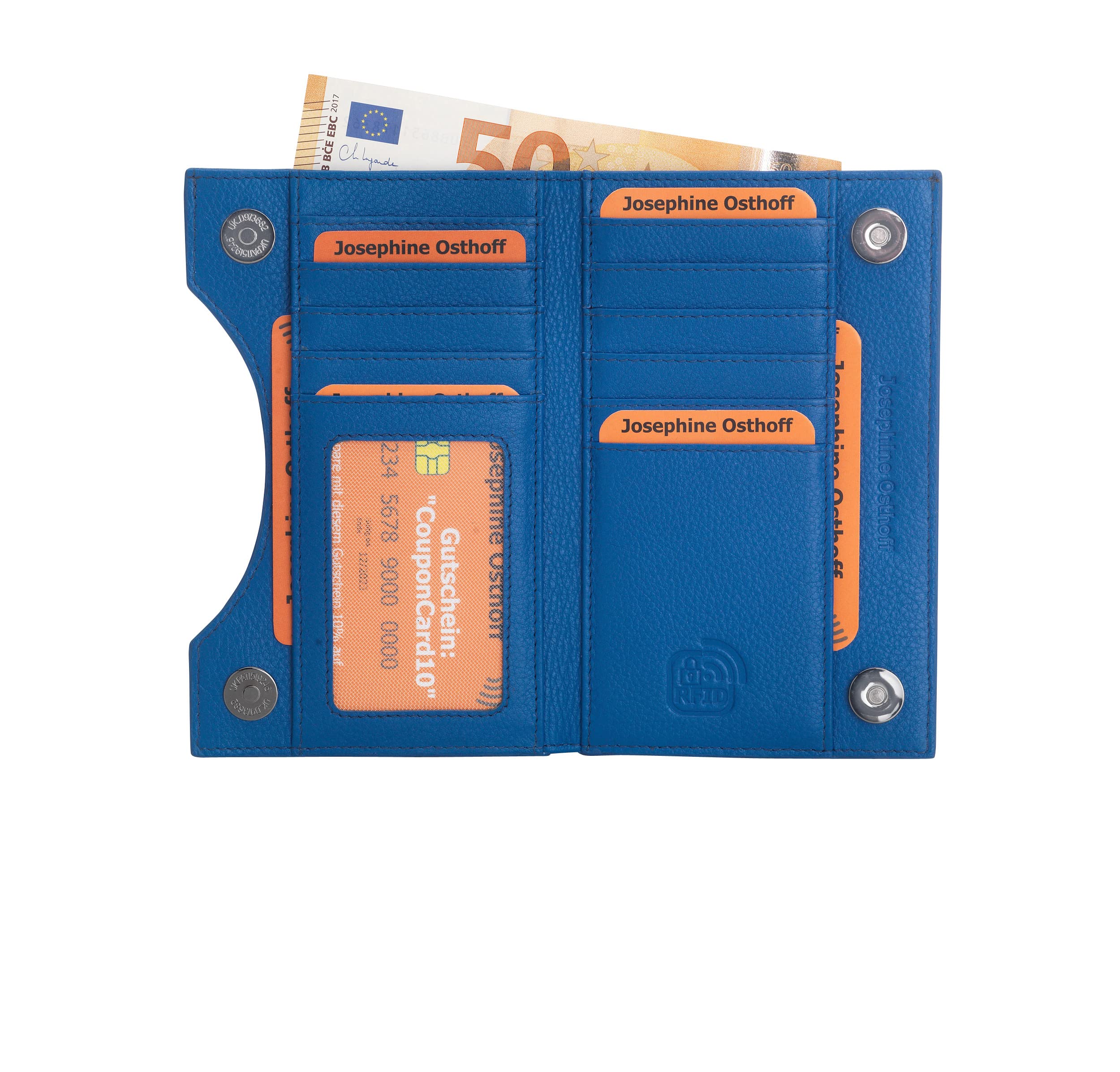 Hamburg płaski portfel z prawdziwej skóry z ochroną RFID, Royal, 15 x 10 x 1 cm, Portmonetka na monety