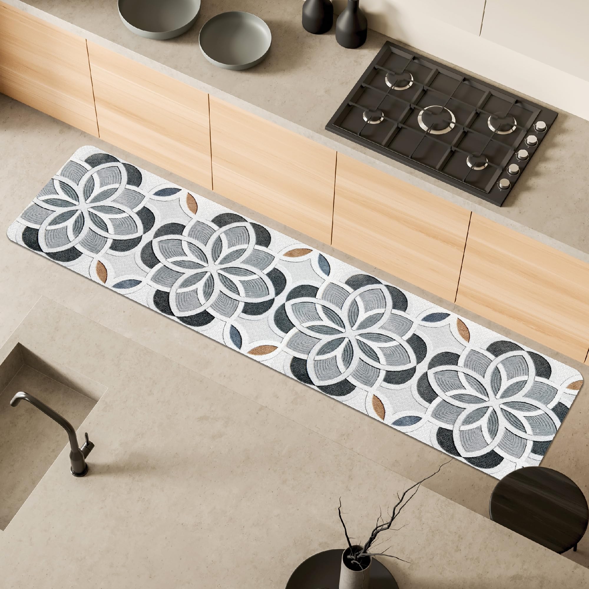 Alfombra de cocina para pasillo moderno Comart de PVC geométrico antimanchas