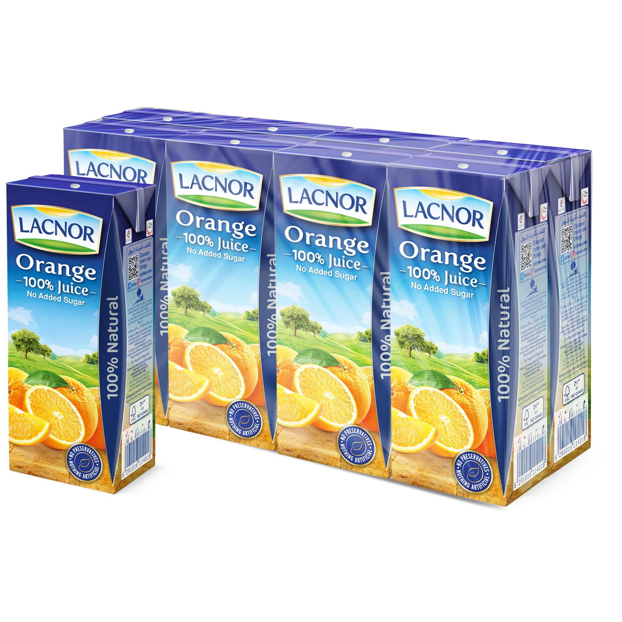 Lacnor Essentials Orange 100% Juice, No Added Sugar, 180 Ml Pack Of 8 Package design may vary
