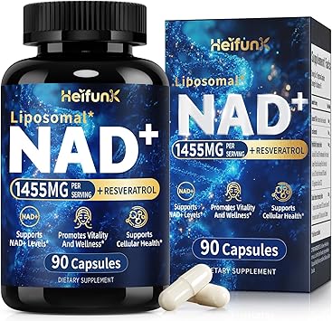 NAD+ Supplement | 1455mg Liposomal NAD Supplement with Resveratrol, CoQ10, PQQ | Anti-Aging, Mental Focus & Cellular Energy for Women and Men | 90 Vegan Capsules
