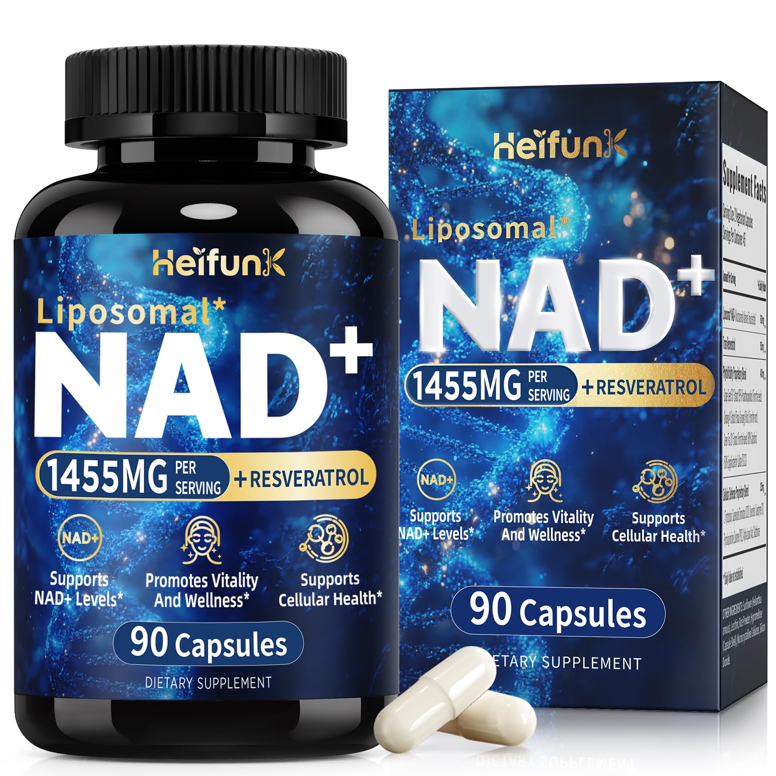 NAD Supplement 1455mg Liposomal NAD Supplement with Resveratrol CoQ10 PQQ Anti-Aging Mental Focus Cellular Energy for Women and