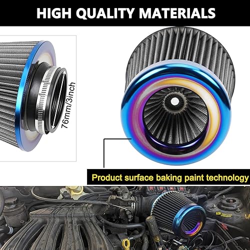 Miniatura 10 de Filtro de entrada de aire universal con abrazadera, alto rendimiento, filtro lavable, filtro de aire de repuesto, diámetro de brida 3 pulgadas2.992