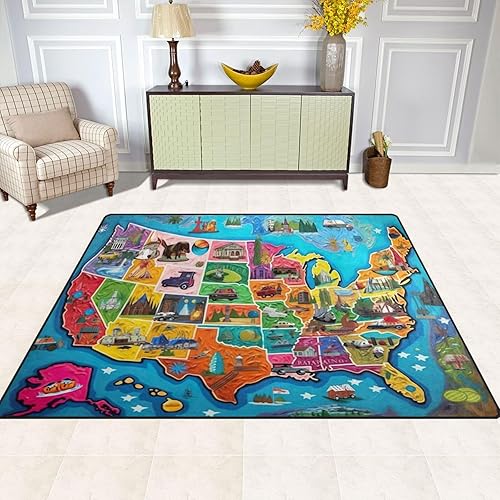 Miniatura 4 de One Bear Game Time Collection USA - Alfombra educativa de aprendizaje y juego con mapa de Estados Unidos para dormitorios de niños y sala de juegos,