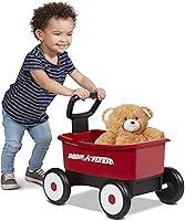 Radio Flyer My 1st Wagon with Teddy Bear, Red - 2-in-1 Toddler Walker & Pull Cart Toy for Ages 1-4