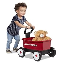 Radio Flyer Push & Pull Walker Wagon with Teddy Bear, Carrello giocattolo bambini, Carretto primi passi spingi e tira 2 in 1 rosso, con orsacchiotto, per bambini da 1 a 4 anni