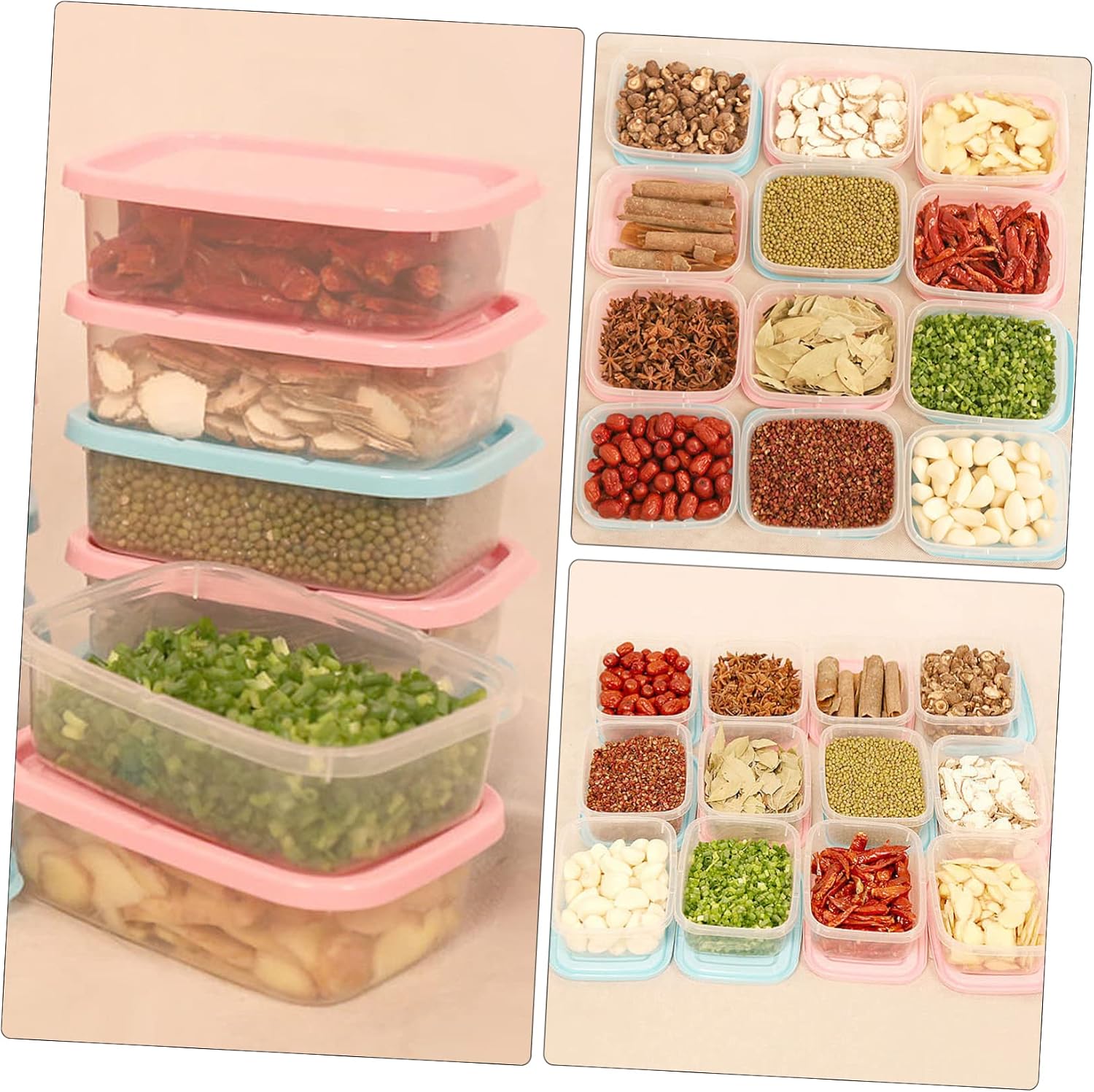 SECFOU Food Storage Boxes Airtight Vegetable and Fruit Organizer for Kitchen Bento Lunch Container Easy Clean Pink Color