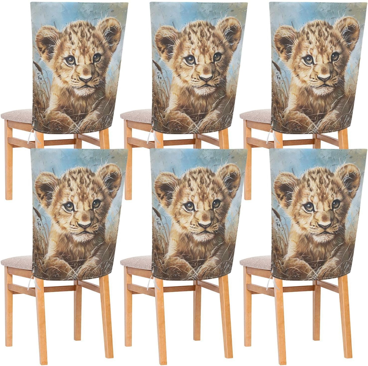 ALAZA Cute Lion Chair Back Cover Set of 6, Washable Reusable Removable Chair Slipcovers Decorative Chair Cover for Home Kitchen Wedding Party