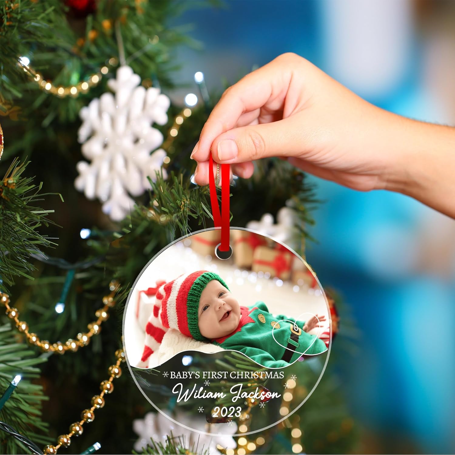 Personalized Christmas Acrylic Ornament Custom Photo Text Christmas Tree Decorations Customized Hanging Ornament Gift for Christmas Birthday 2024