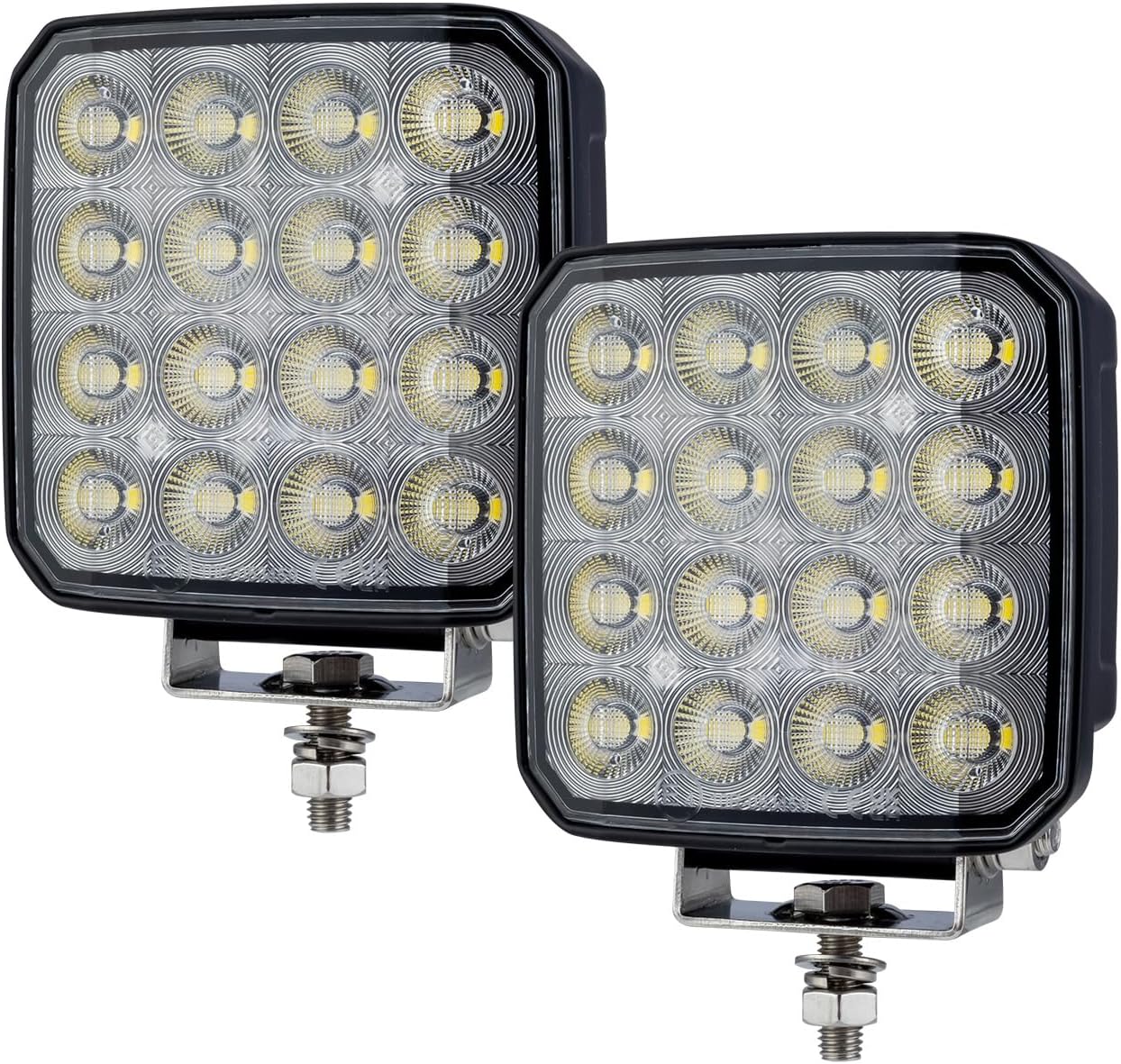 4 Inch Led Tractor Work Light, 2Pcs 128W 9600 Lumens Over 180° Side Shooter Flood Truck Lights, 12/24V