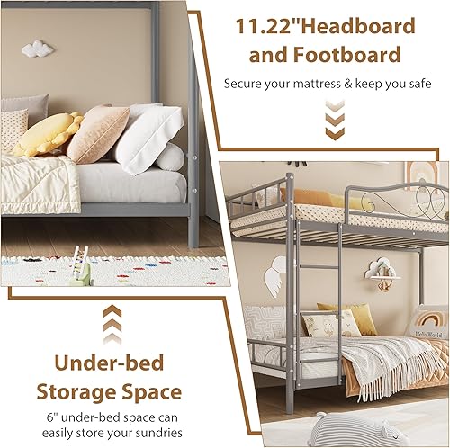 Miniatura 51 de GAOMON Marco de cama de hierro moderno y elegante con cabecera y estribo, estructura de soporte firme, marco de cama de plataforma de metal, no