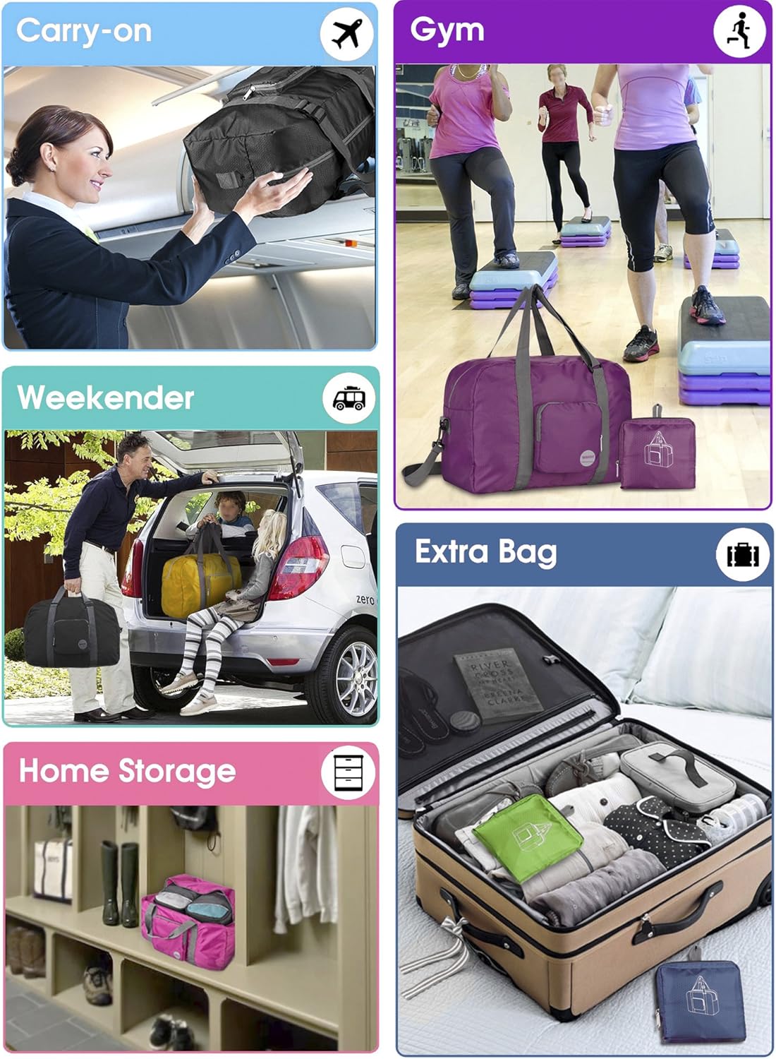 Miniatura 8 de WANDF for Spirit Airlines - Bolsa de viaje plegable de 18 pulgadas, bolsa de transporte para mujeres y niñas