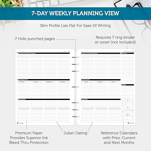 Miniatura 3 de Planner Pad Organizador de 12 meses de hojas sueltas de 3 niveles, con 7 agujeros, año calendario (enero a diciembre de 2024), tinta negra, 8 12 x