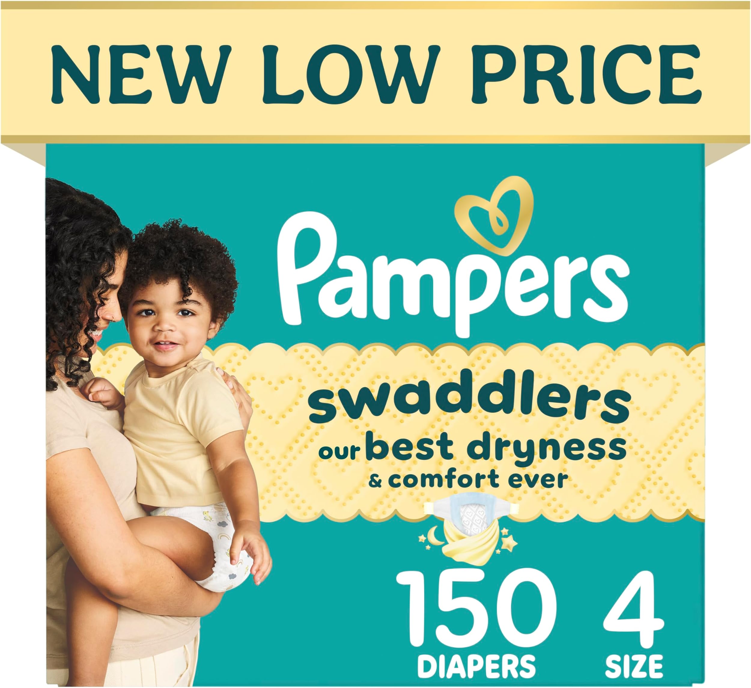 Swaddlers Diapers, Size 4 (15-34 lbs), 150 Count, Hypoallergenic, Absorbent, Keeps Baby Dry and Comfortable, Skin Safe Disposable Baby Diaper