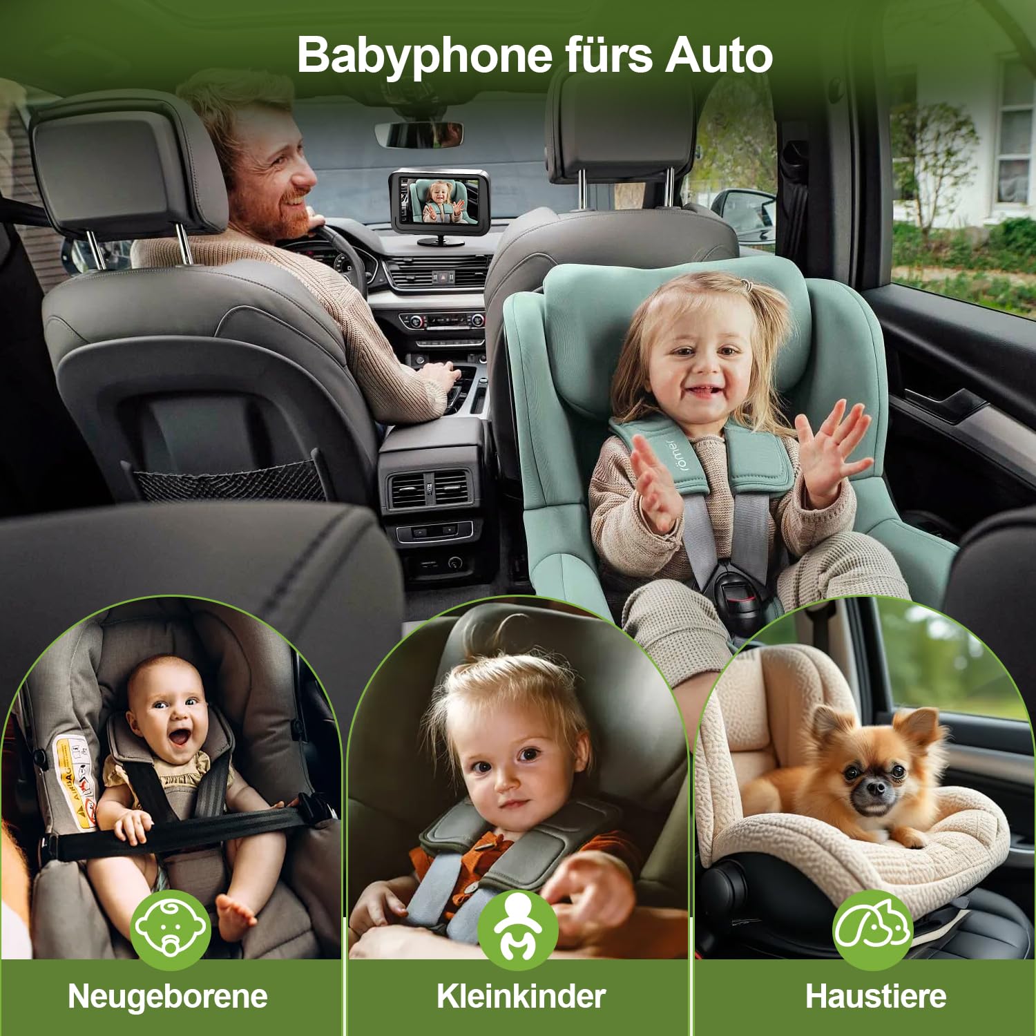 Baby Kamera Auto mit 4.3" Display, Spiegel auto baby rückbank 1080P,Babyautospiege mit HD Nachtsicht und 120°-Betrachtungswinkel,Auto-Babyphone einfache Installation Cigarette Lighter,Schwarz