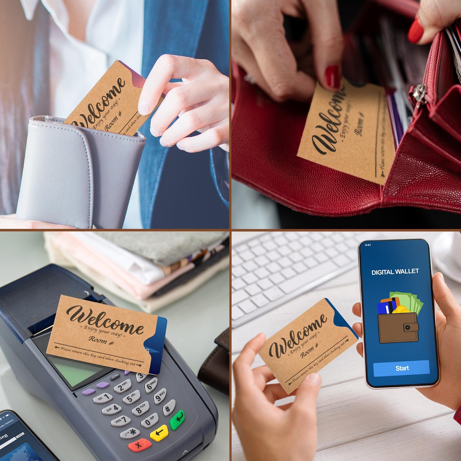 Sabary 1000 fundas protectoras para tarjetas de crédito para tarjetas de crédito, fundas impresas para tarjetas de regalo, bienvenida, invitados, disfruta de tu estancia por negocios, 2.36 x 3.54