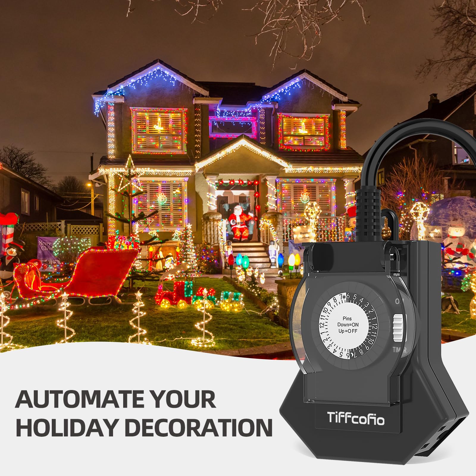 TiFFCOFiO Temporizadores de luz para exteriores impermeables, temporizador mecánico de 24 horas para exteriores, 3 tomas de tierra para el hogar y el jardín, 15 A 1/2 HP, resistente, con certificación